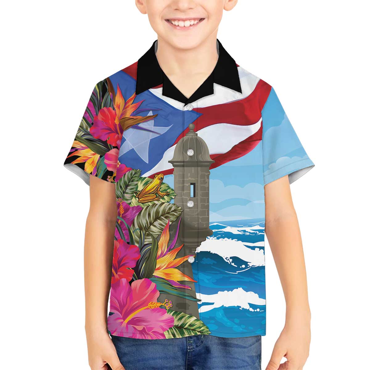 Puerto Rico El Morro Family Matching Off The Shoulder Long Sleeve Dress and Hawaiian Shirt Boriken Seascape - Wonder Print Shop