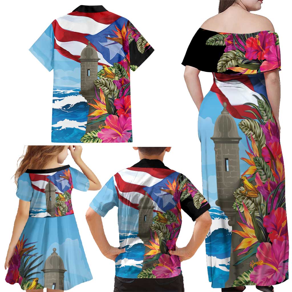 Puerto Rico El Morro Family Matching Off Shoulder Maxi Dress and Hawaiian Shirt Boriken Seascape - Wonder Print Shop
