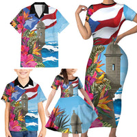 Puerto Rico El Morro Family Matching Short Sleeve Bodycon Dress and Hawaiian Shirt Boriken Seascape - Wonder Print Shop