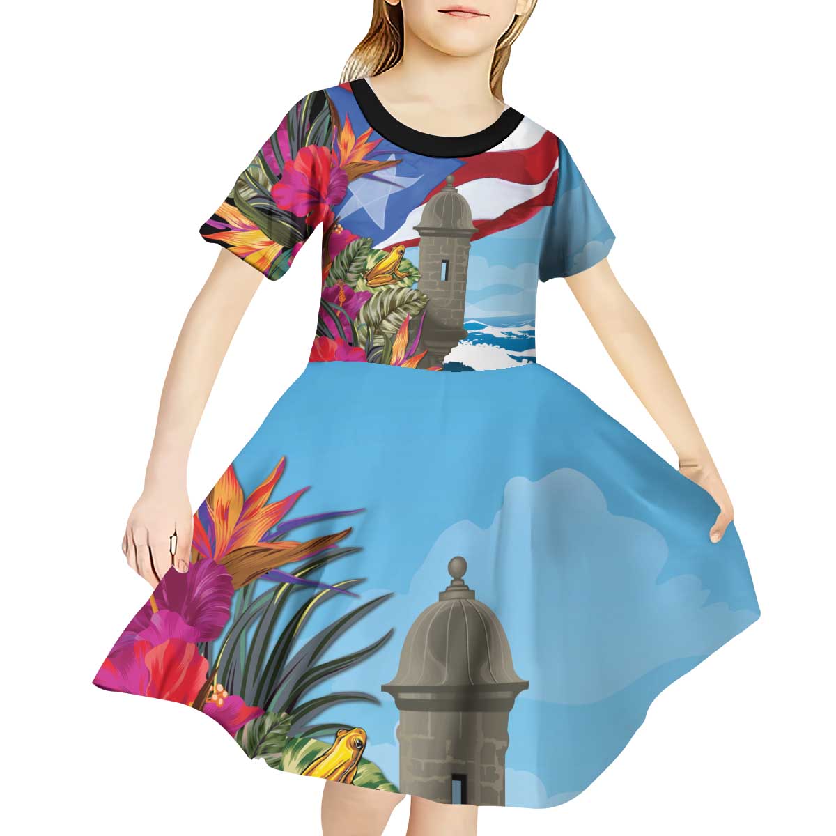 Puerto Rico El Morro Kid Short Sleeve Dress Boriken Seascape - Wonder Print Shop