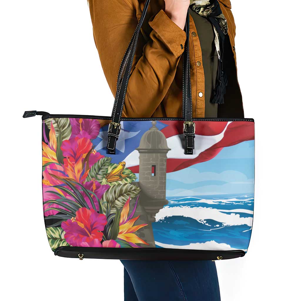 Puerto Rico El Morro Leather Tote Bag Boriken Seascape - Wonder Print Shop