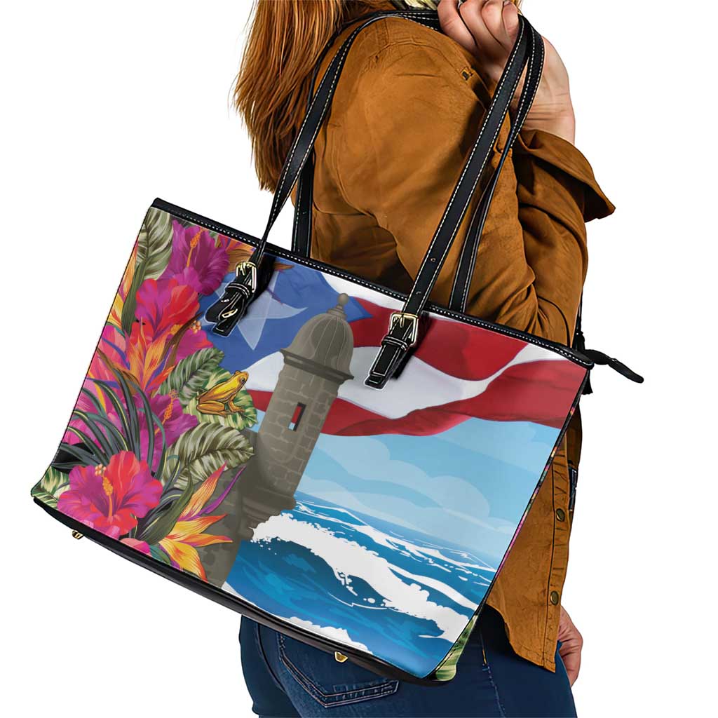Puerto Rico El Morro Leather Tote Bag Boriken Seascape - Wonder Print Shop