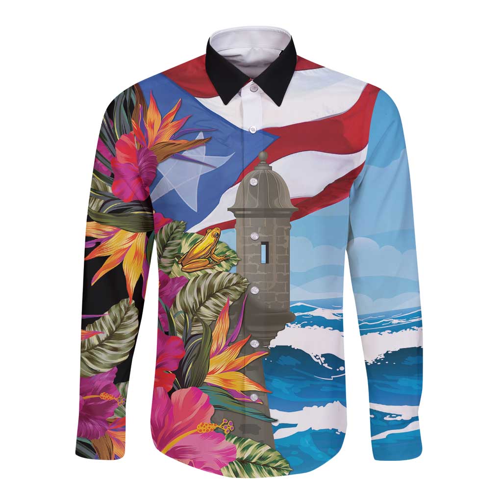 Puerto Rico El Morro Long Sleeve Button Shirt Boriken Seascape - Wonder Print Shop