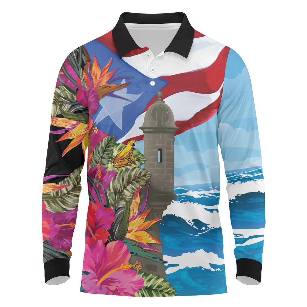 Puerto Rico El Morro Long Sleeve Polo Shirt Boriken Seascape - Wonder Print Shop