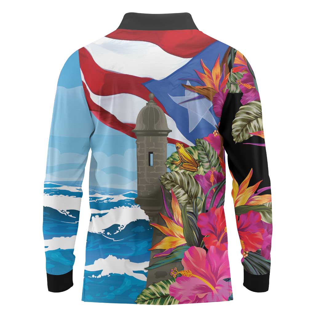 Puerto Rico El Morro Long Sleeve Polo Shirt Boriken Seascape - Wonder Print Shop