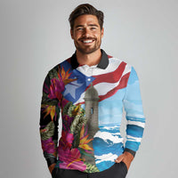 Puerto Rico El Morro Long Sleeve Polo Shirt Boriken Seascape - Wonder Print Shop