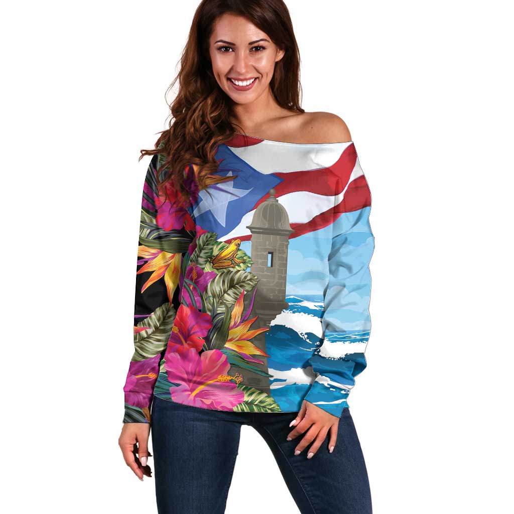 Puerto Rico El Morro Off Shoulder Sweater Boriken Seascape - Wonder Print Shop