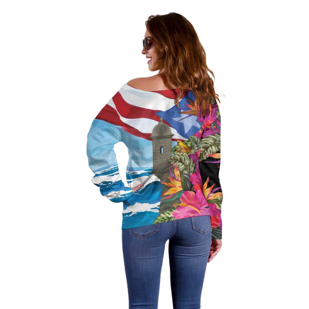 Puerto Rico El Morro Off Shoulder Sweater Boriken Seascape - Wonder Print Shop