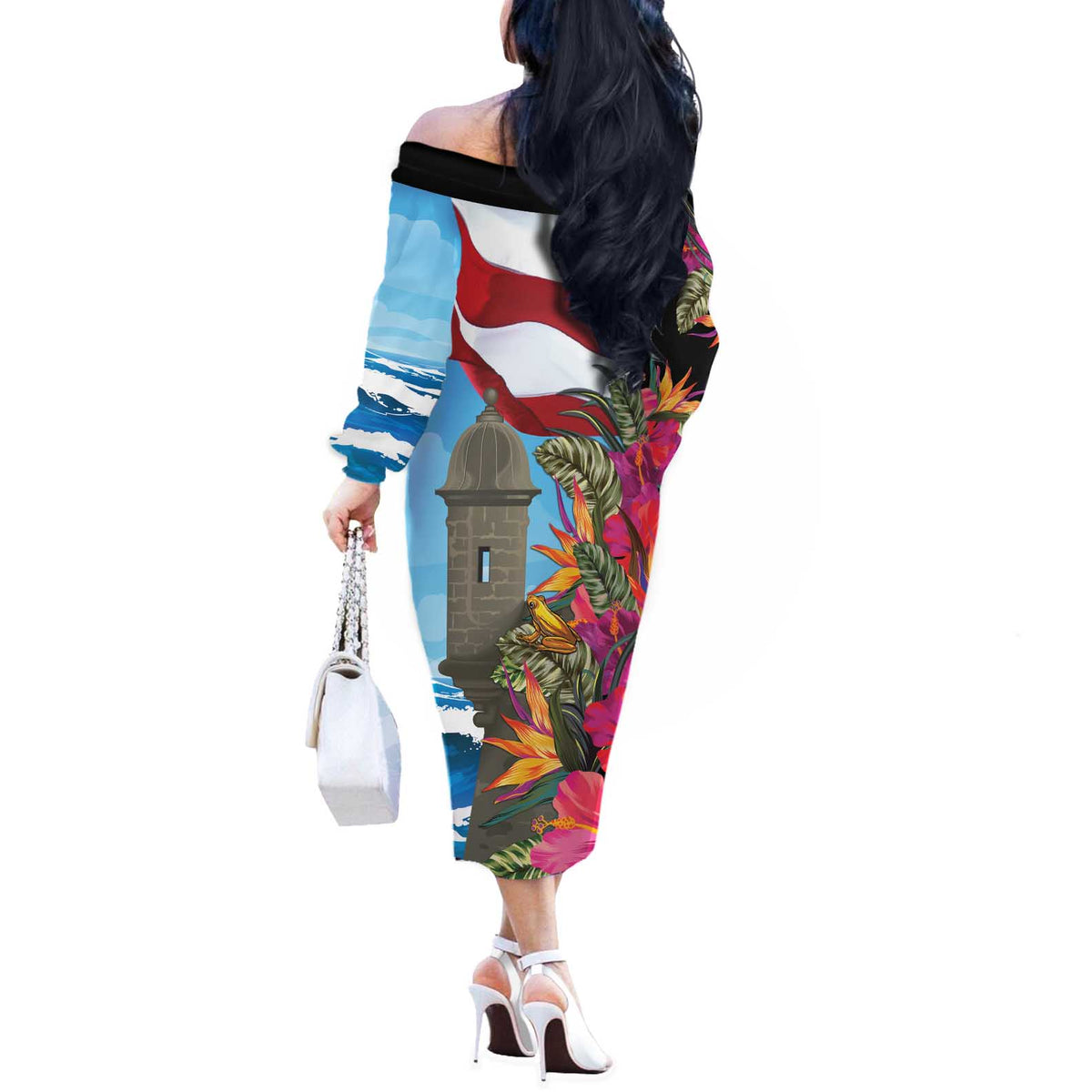 Puerto Rico El Morro Off The Shoulder Long Sleeve Dress Boriken Seascape - Wonder Print Shop