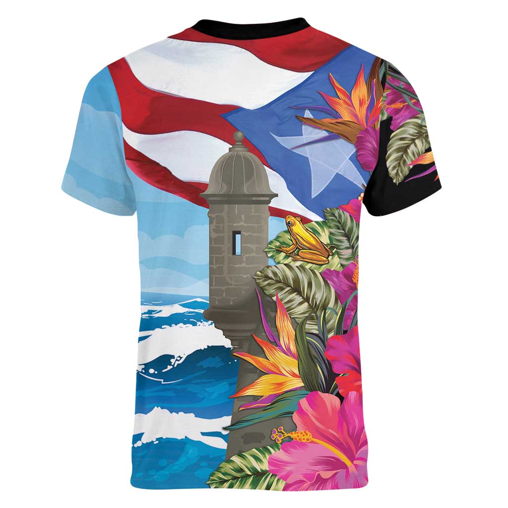 Puerto Rico El Morro Women V-Neck T-Shirt Boriken Seascape - Wonder Print Shop