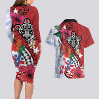 Puerto Rico Boricua Couples Matching Long Sleeve Bodycon Dress and Hawaiian Shirt Taino - Polynesia Tribal Mix - Wonder Print Shop