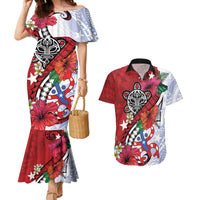 Puerto Rico Boricua Couples Matching Mermaid Dress and Hawaiian Shirt Taino - Polynesia Tribal Mix - Wonder Print Shop