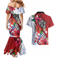 Puerto Rico Boricua Couples Matching Mermaid Dress and Hawaiian Shirt Taino - Polynesia Tribal Mix - Wonder Print Shop