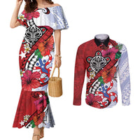 Puerto Rico Boricua Couples Matching Mermaid Dress and Long Sleeve Button Shirt Taino - Polynesia Tribal Mix - Wonder Print Shop