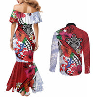 Puerto Rico Boricua Couples Matching Mermaid Dress and Long Sleeve Button Shirt Taino - Polynesia Tribal Mix - Wonder Print Shop