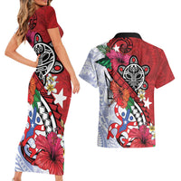 Puerto Rico Boricua Couples Matching Short Sleeve Bodycon Dress and Hawaiian Shirt Taino - Polynesia Tribal Mix - Wonder Print Shop