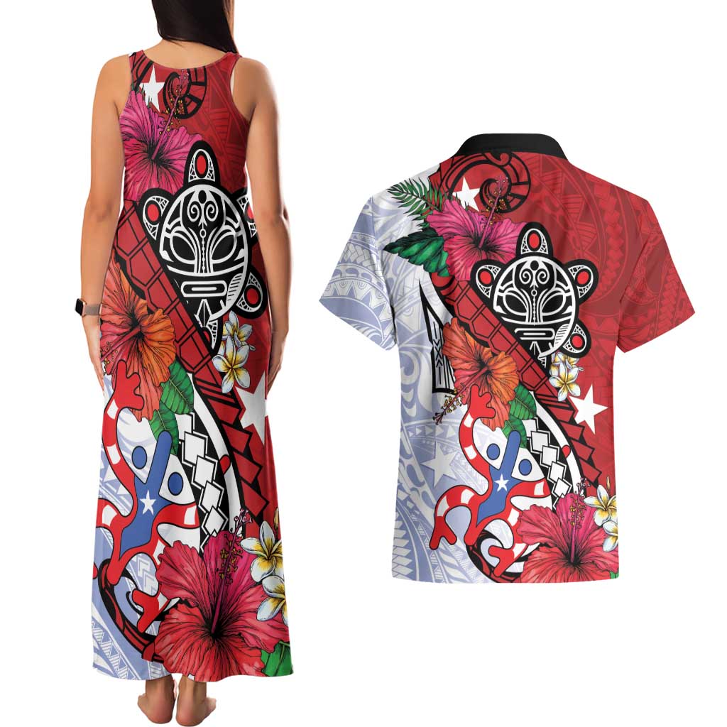 Puerto Rico Boricua Couples Matching Tank Maxi Dress and Hawaiian Shirt Taino - Polynesia Tribal Mix - Wonder Print Shop