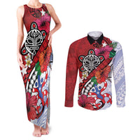 Puerto Rico Boricua Couples Matching Tank Maxi Dress and Long Sleeve Button Shirt Taino - Polynesia Tribal Mix - Wonder Print Shop
