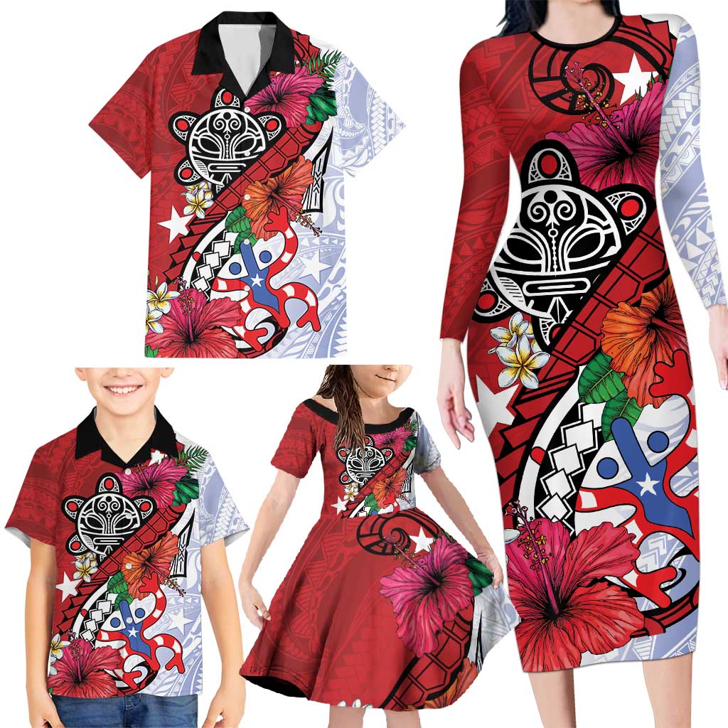 Puerto Rico Boricua Family Matching Long Sleeve Bodycon Dress and Hawaiian Shirt Taino - Polynesia Tribal Mix - Wonder Print Shop