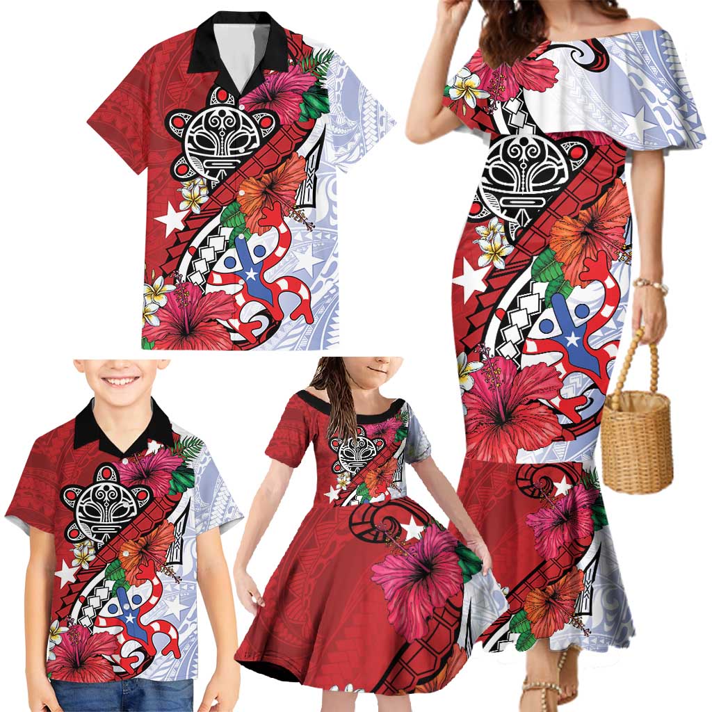 Puerto Rico Boricua Family Matching Mermaid Dress and Hawaiian Shirt Taino - Polynesia Tribal Mix - Wonder Print Shop