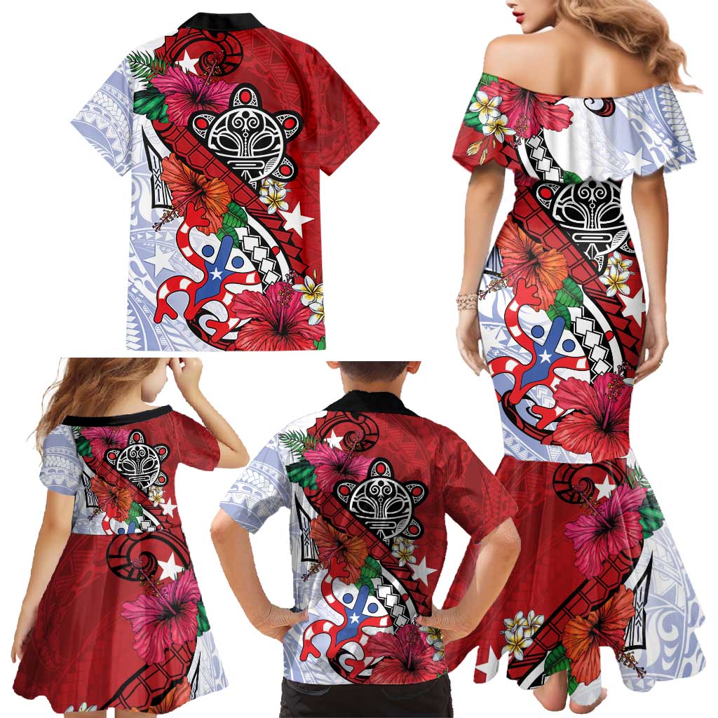 Puerto Rico Boricua Family Matching Mermaid Dress and Hawaiian Shirt Taino - Polynesia Tribal Mix - Wonder Print Shop