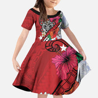 Puerto Rico Boricua Family Matching Off The Shoulder Long Sleeve Dress and Hawaiian Shirt Taino - Polynesia Tribal Mix - Wonder Print Shop