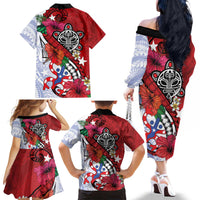Puerto Rico Boricua Family Matching Off The Shoulder Long Sleeve Dress and Hawaiian Shirt Taino - Polynesia Tribal Mix - Wonder Print Shop