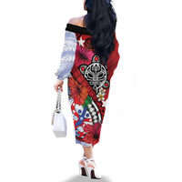 Puerto Rico Boricua Family Matching Off The Shoulder Long Sleeve Dress and Hawaiian Shirt Taino - Polynesia Tribal Mix - Wonder Print Shop