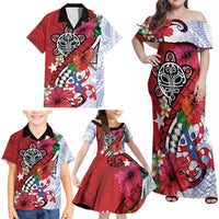Puerto Rico Boricua Family Matching Off Shoulder Maxi Dress and Hawaiian Shirt Taino - Polynesia Tribal Mix - Wonder Print Shop