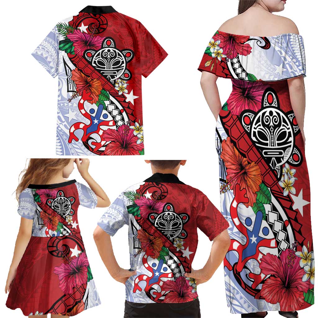 Puerto Rico Boricua Family Matching Off Shoulder Maxi Dress and Hawaiian Shirt Taino - Polynesia Tribal Mix - Wonder Print Shop