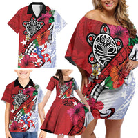 Puerto Rico Boricua Family Matching Off Shoulder Short Dress and Hawaiian Shirt Taino - Polynesia Tribal Mix - Wonder Print Shop