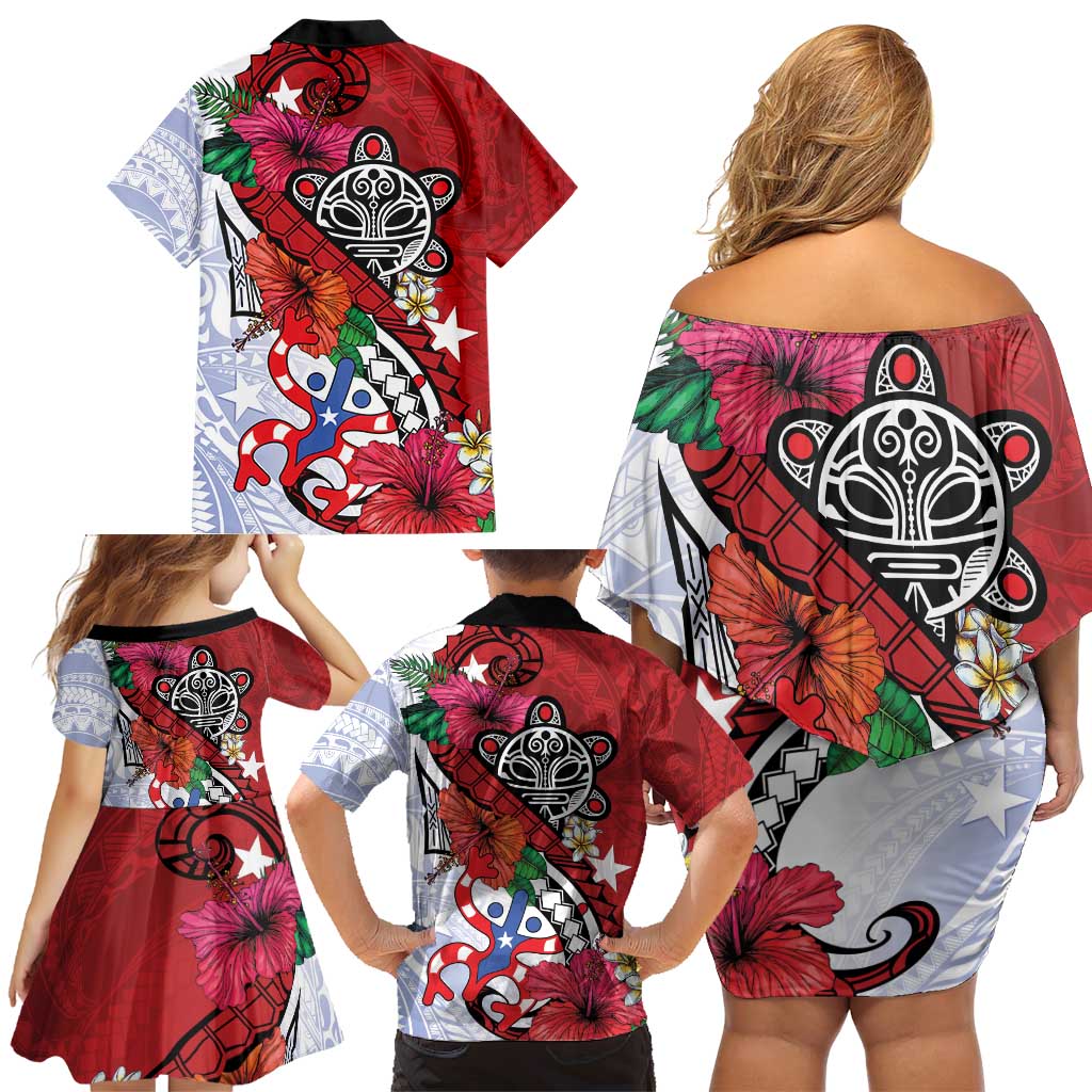 Puerto Rico Boricua Family Matching Off Shoulder Short Dress and Hawaiian Shirt Taino - Polynesia Tribal Mix - Wonder Print Shop