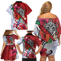 Puerto Rico Boricua Family Matching Off Shoulder Short Dress and Hawaiian Shirt Taino - Polynesia Tribal Mix - Wonder Print Shop