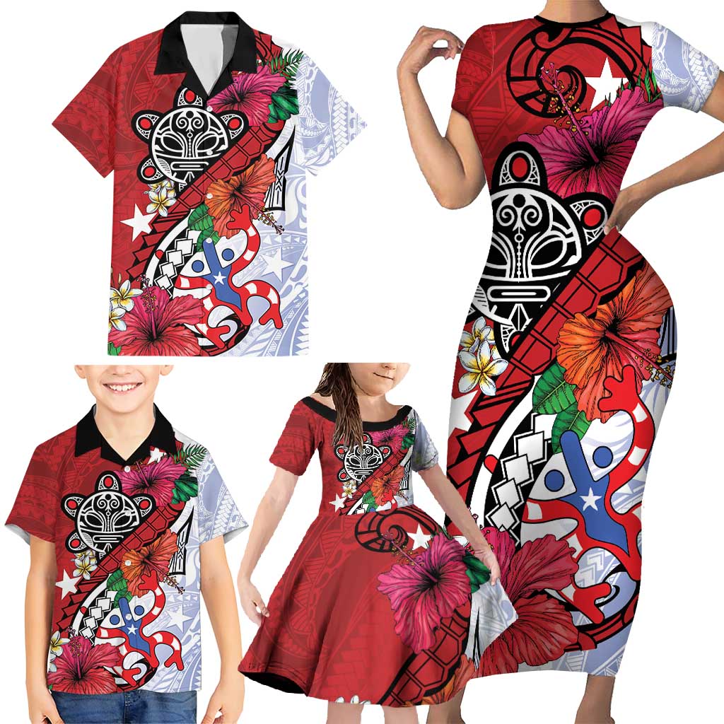 Puerto Rico Boricua Family Matching Short Sleeve Bodycon Dress and Hawaiian Shirt Taino - Polynesia Tribal Mix - Wonder Print Shop