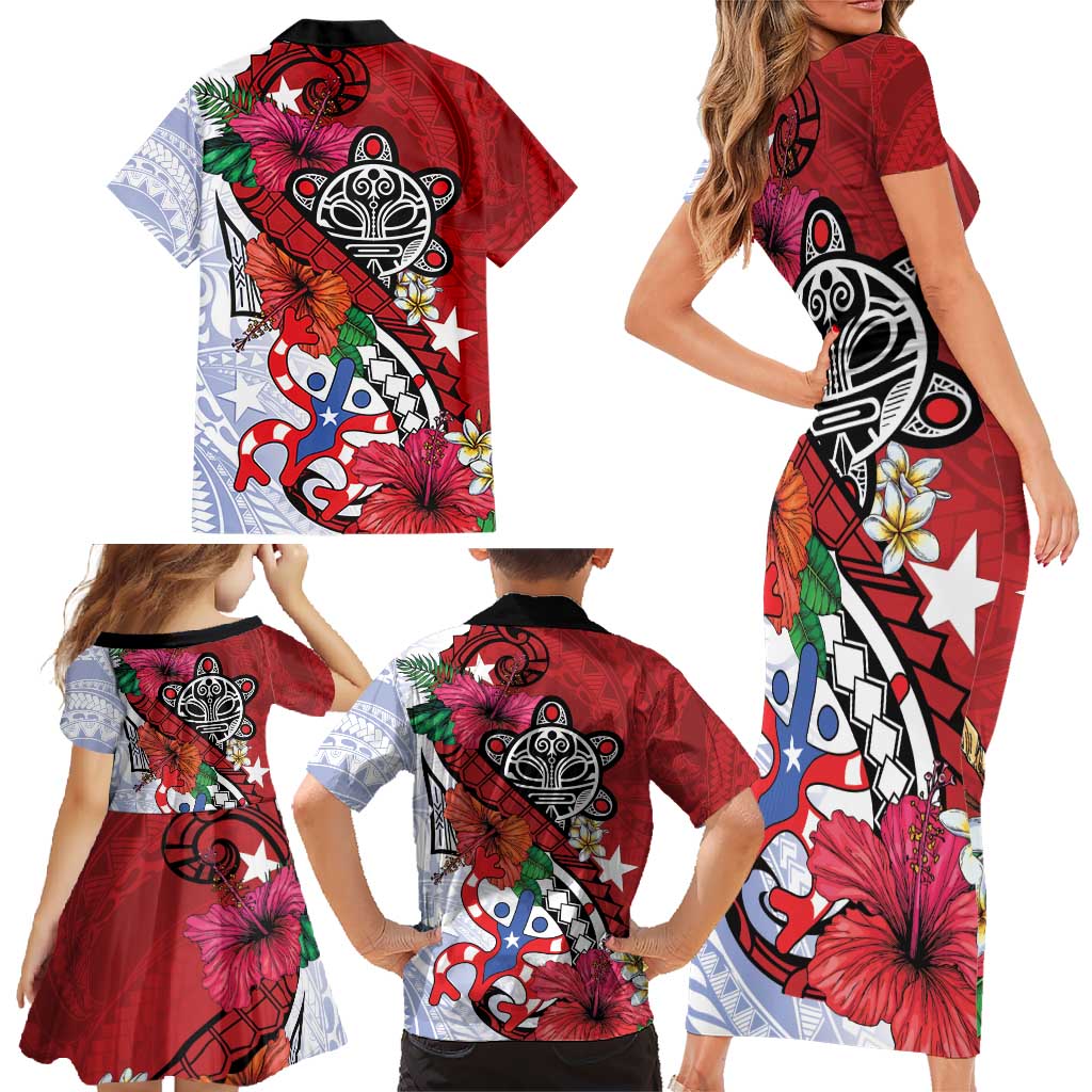 Puerto Rico Boricua Family Matching Short Sleeve Bodycon Dress and Hawaiian Shirt Taino - Polynesia Tribal Mix - Wonder Print Shop