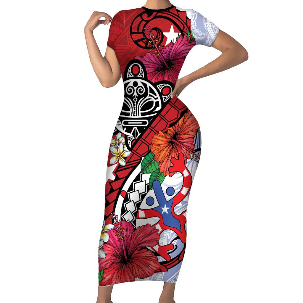 Puerto Rico Boricua Family Matching Short Sleeve Bodycon Dress and Hawaiian Shirt Taino - Polynesia Tribal Mix - Wonder Print Shop