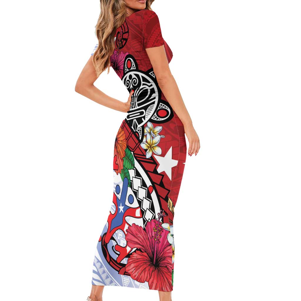 Puerto Rico Boricua Family Matching Short Sleeve Bodycon Dress and Hawaiian Shirt Taino - Polynesia Tribal Mix - Wonder Print Shop