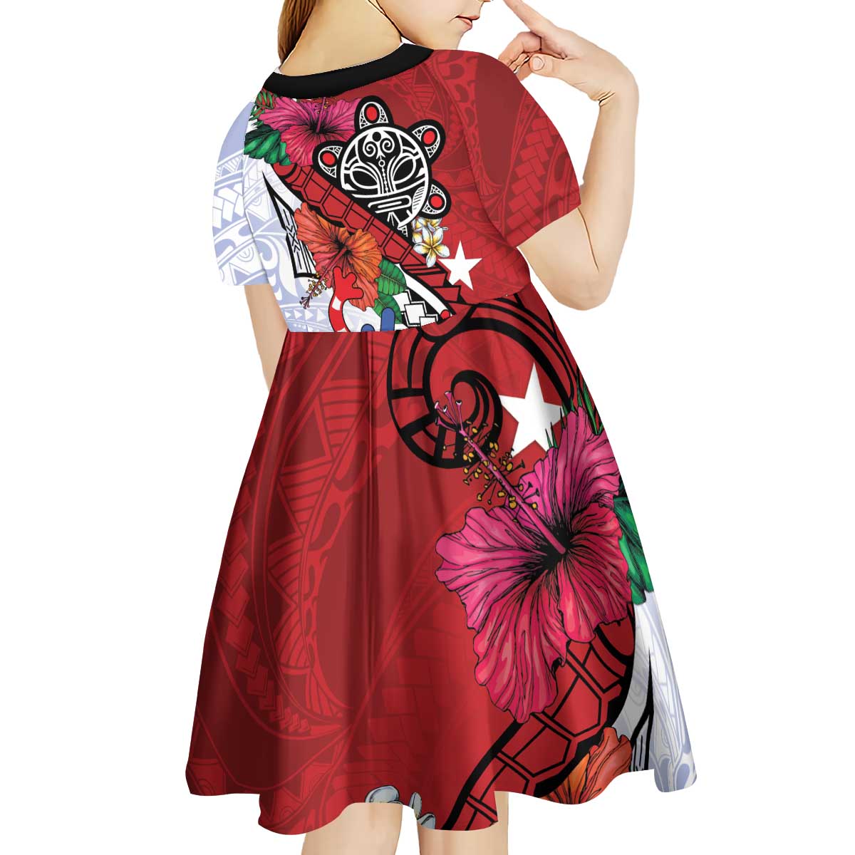 Puerto Rico Boricua Kid Short Sleeve Dress Taino - Polynesia Tribal Mix - Wonder Print Shop