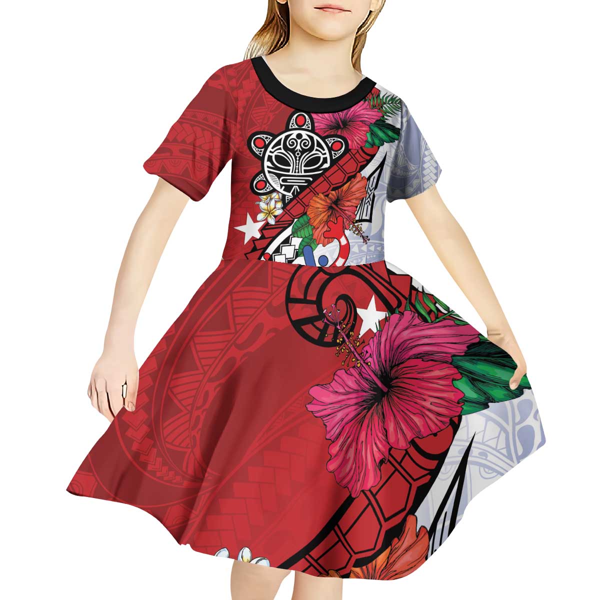 Puerto Rico Boricua Kid Short Sleeve Dress Taino - Polynesia Tribal Mix - Wonder Print Shop