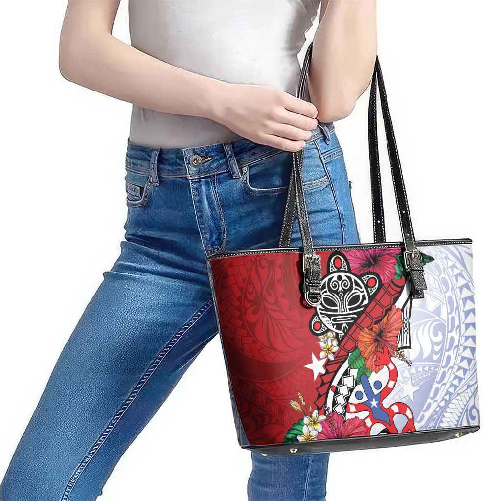 Puerto Rico Boricua Leather Tote Bag Taino - Polynesia Tribal Mix - Wonder Print Shop