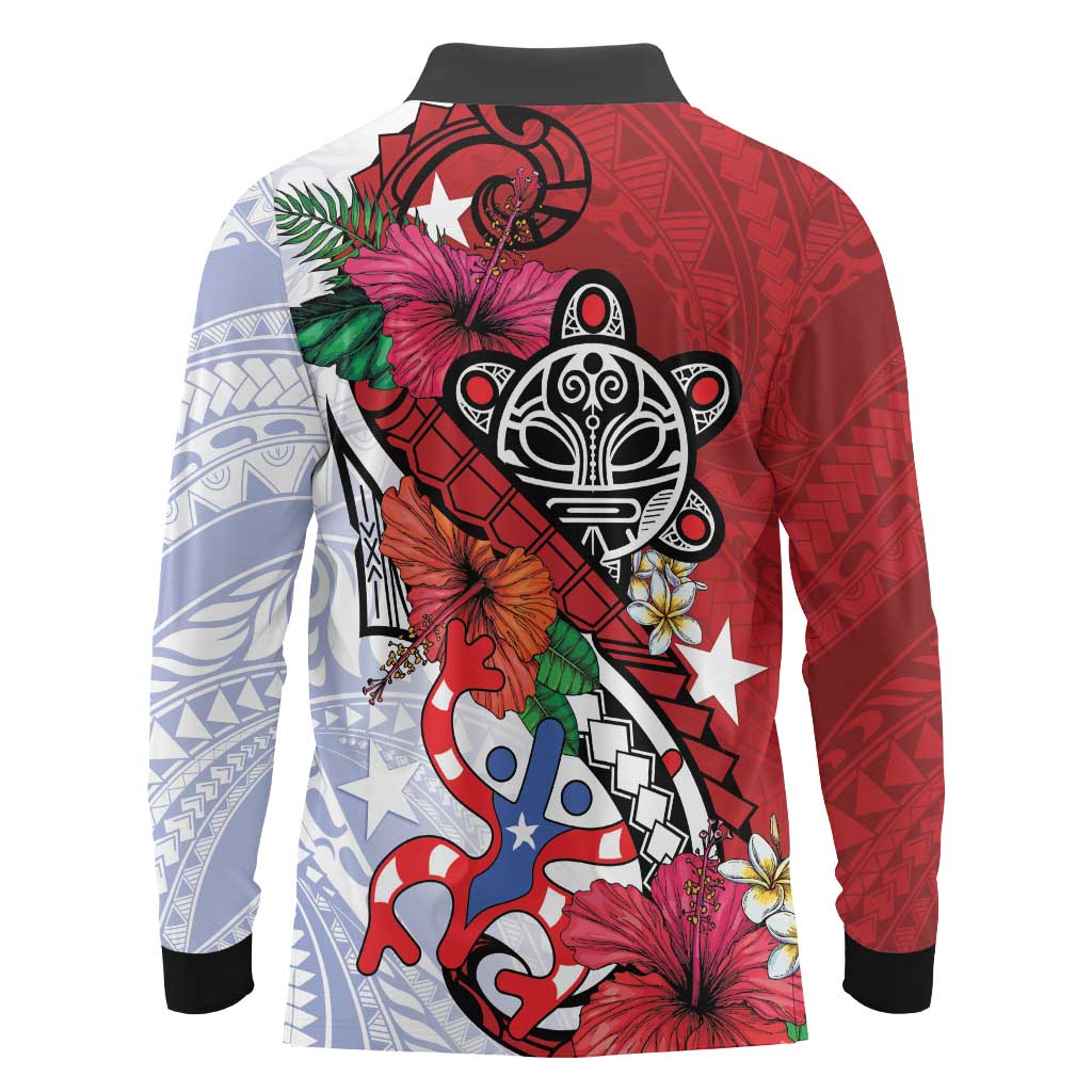 Puerto Rico Boricua Long Sleeve Polo Shirt Taino - Polynesia Tribal Mix - Wonder Print Shop