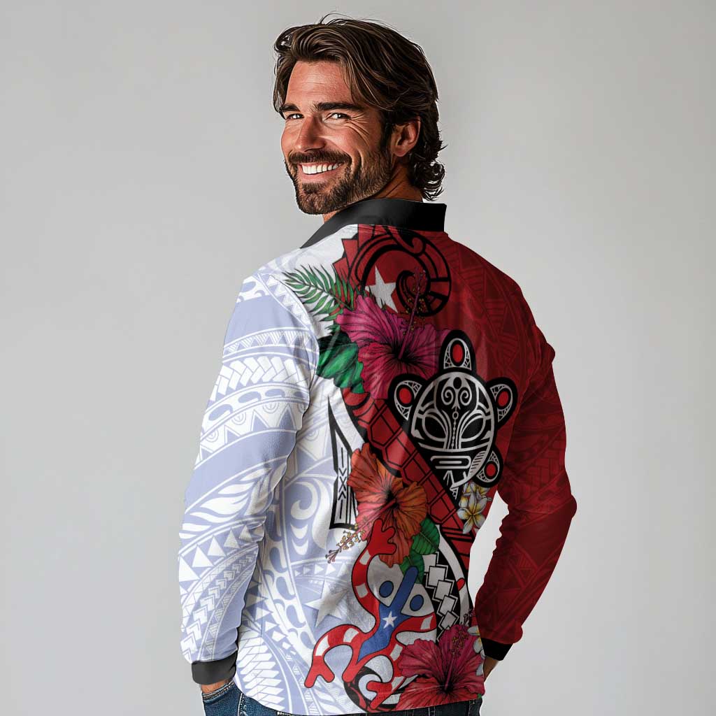 Puerto Rico Boricua Long Sleeve Polo Shirt Taino - Polynesia Tribal Mix - Wonder Print Shop