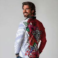 Puerto Rico Boricua Long Sleeve Polo Shirt Taino - Polynesia Tribal Mix - Wonder Print Shop