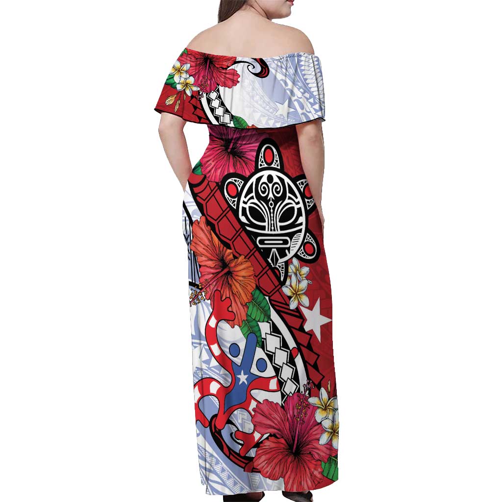 Puerto Rico Boricua Off Shoulder Maxi Dress Taino - Polynesia Tribal Mix - Wonder Print Shop