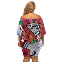 Puerto Rico Boricua Off Shoulder Short Dress Taino - Polynesia Tribal Mix - Wonder Print Shop