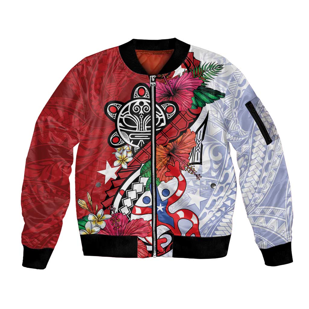 Puerto Rico Boricua Sleeve Zip Bomber Jacket Taino - Polynesia Tribal Mix - Wonder Print Shop