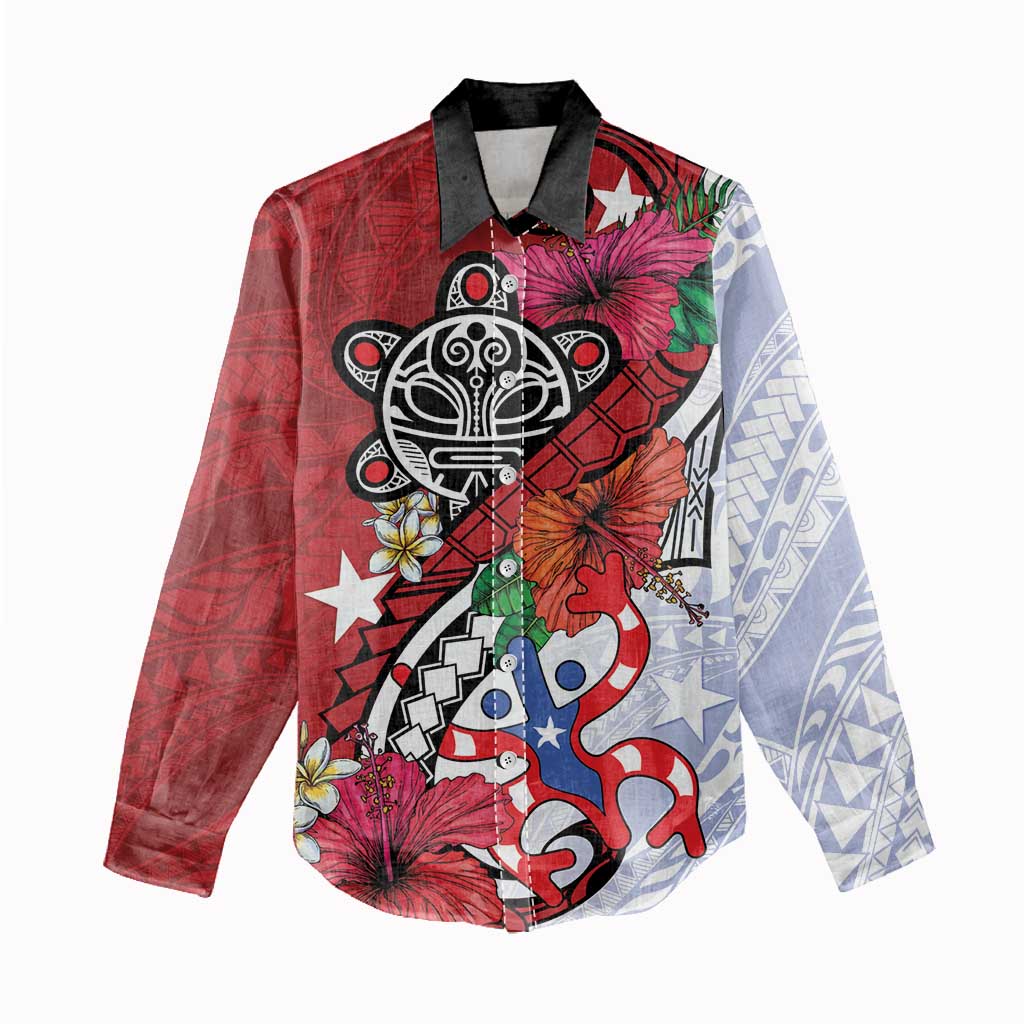 Puerto Rico Boricua Women Casual Shirt Taino - Polynesia Tribal Mix - Wonder Print Shop