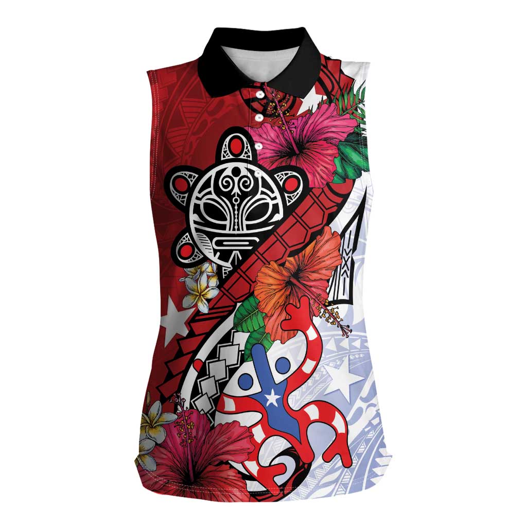 Puerto Rico Boricua Women Sleeveless Polo Shirt Taino - Polynesia Tribal Mix - Wonder Print Shop