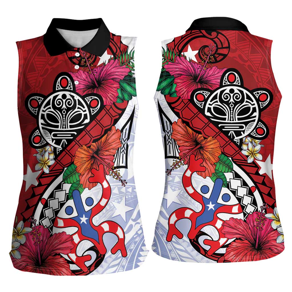 Puerto Rico Boricua Women Sleeveless Polo Shirt Taino - Polynesia Tribal Mix - Wonder Print Shop