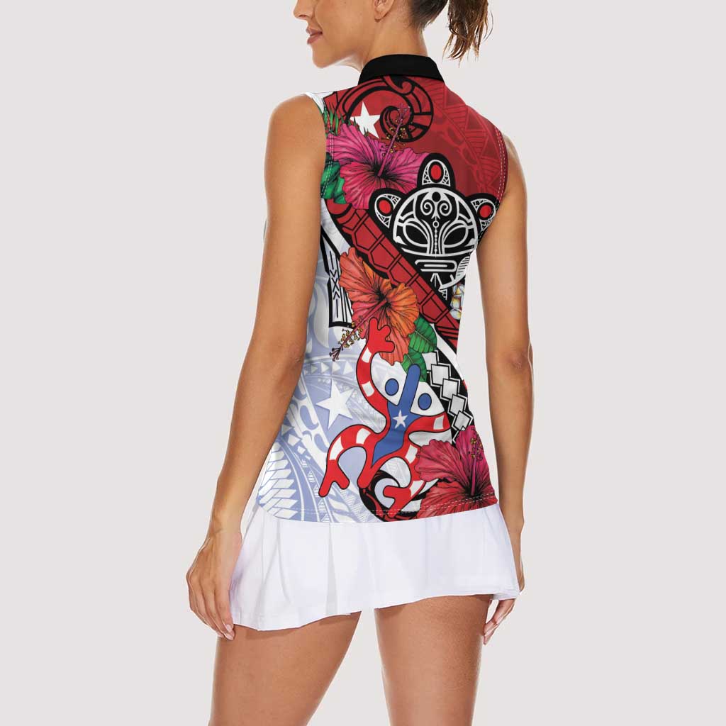 Puerto Rico Boricua Women Sleeveless Polo Shirt Taino - Polynesia Tribal Mix - Wonder Print Shop